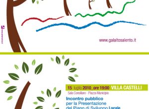 Incontro Pubblico per la Presentazione del PSL del Gal Alto Salento srl -  presso la Sala Consiliare del Comune di Villa Castelli- ore 19- Invito