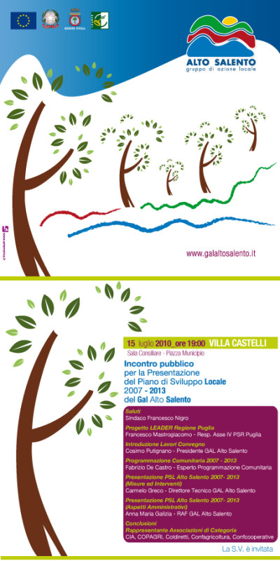 Incontro Pubblico per la Presentazione del PSL del Gal Alto Salento srl - presso la Sala Consiliare del Comune di Villa Castelli- ore 19- Invito Incontro Pubblico per la Presentazione del PSL del Gal Alto Salento srl - pr...