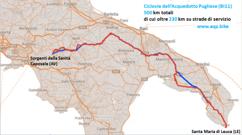 Tracciato della Ciclovia dell'Acquedotto Pugliese 