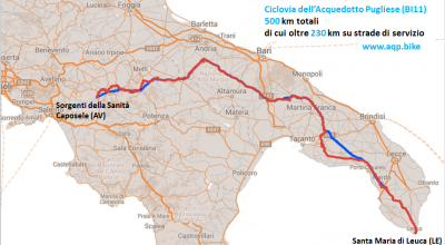 Tracciato della Ciclovia dell'Acquedotto Pugliese 